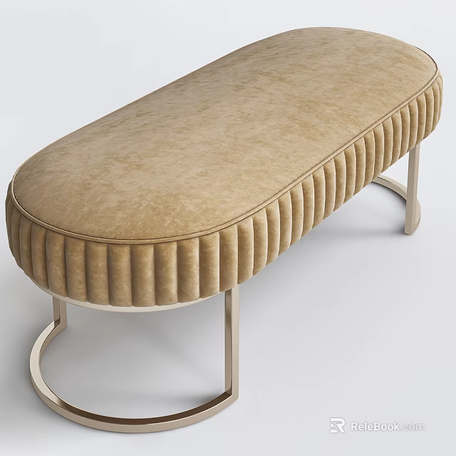 Modern Beige Tufted Upholstered Sofa Bench With Metal Legs Interior Design 3d model