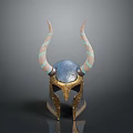 Ancient Warrior Helmet with Turquoise Inlaid Horns Blue Top and Golden Details