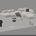 Modern White Sofa And Coffee Table Set With Pillows Green Plant Side Table On Rug