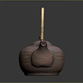 Reddish Brown Teapot With Woven Texture Bamboo Handle Round Lid And Curved Spout