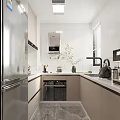 Modern Kitchen Interior With Stainless Steel Refrigerator White Tiled Walls Dishwasher Sink And Light Cabinets