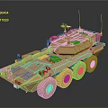 Six Wheeled Armored Military Vehicle With Bronze Finish And Mounted Equipment On Dark Background