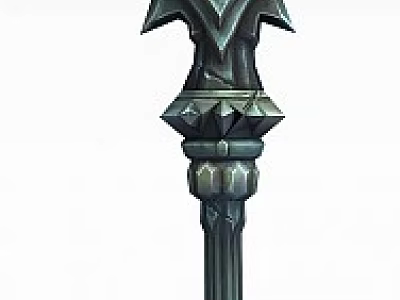 Technology Exhibition Hall Featuring Intricate Metal Weapon With Spiked Blade And Carved Handle Design 3d model