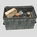 Old Weathered Wooden Trash Bin Filled With Cardboard And Plastic Waste