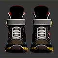 Brown High Top Shoes With Blue Pink Accents Yellow Sole Red Lining And White Laces