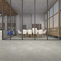 Modern Industrial Style Reception Area With Comfortable Dining Seats And Full Height Glass Partitions