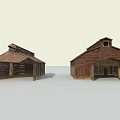 Two European Style Architecture Buildings With Wooden Structure Sloped Roof And Windows