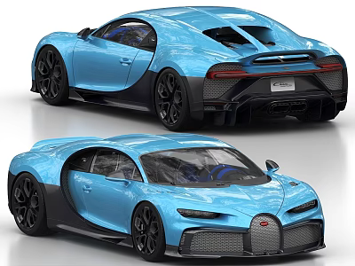 High Quality Blue Bugatti Sports Car Front And Rear View Design 3d model