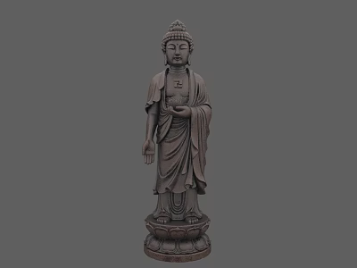 Traditional Buddha Sculpture Carving With Detailed Robes And Pedestal Design 3d model