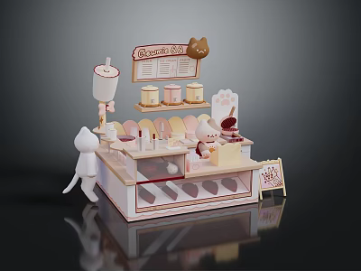 Cute Dessert Showcase Shelves With Glass Jars Pastry Display And Decorative Sign 3d model