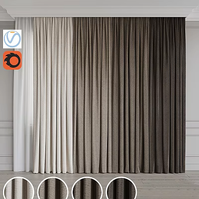 Elegant Curtains In White Beige And Brown Tones For Modern Home Interior 3d model