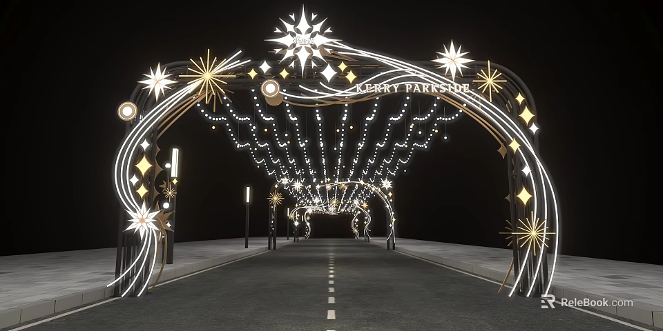 Event Passage With Festive Decorative Archway And Shining Star Lights 3d model 