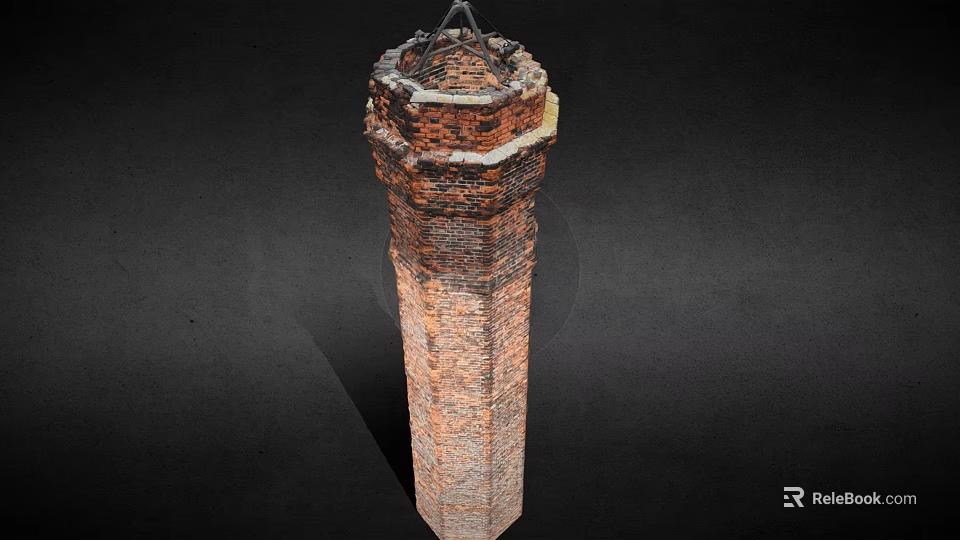 Cartoon Scene With A Tall Rustic Old Weathered Brick Chimney Structure 3d model 