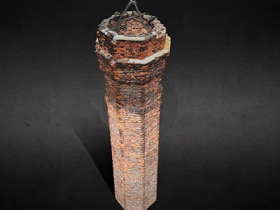 Cartoon Scene With A Tall Rustic Old Weathered Brick Chimney Structure 3d model