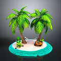 Tropical Island Scene With Two Palm Trees Hammock Sand And Water