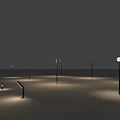 Garden Landscape With Various Heights Shapes Light Poles Illuminated Sources Circular Ground Spots