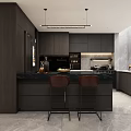 Modern Elegant Restaurant Interior With Black Dining Table Black Chairs Gold Chandelier And Wine Cabinet