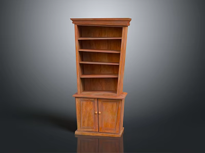 Traditional Wooden Bookcase With Multiple Open Shelves And Closed Cabinet Doors 3d model