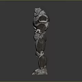 Futuristic 3D Game And Movie Character With Muscular Build And Metallic Mechanical Armor