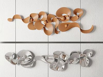 Modern Home Wall Decor Featuring Curved Orange And Silver Sculptural Art Design 3d model