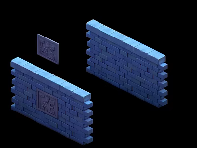 Modern Blue Brick Wall Design With Decorative Panel And Textured Surface Details 3d model