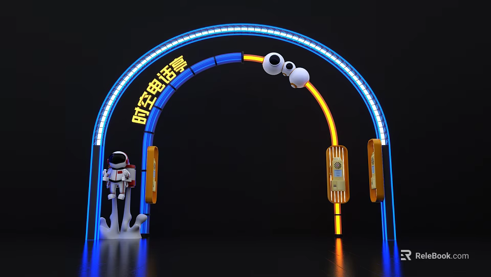Event Entrance Arch With Blue Orange Neon Lights And Astronaut Decoration Big Eye Elements 3d model 