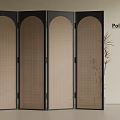 Modern Room Divider With Four Beige Panels Black Frame And Woven Pattern 3d model