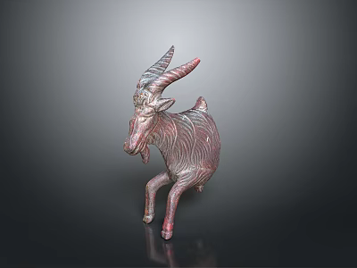 Textured Maroon Goat Sculpture with Artistic Design and Dynamic Standing Pose 3d model