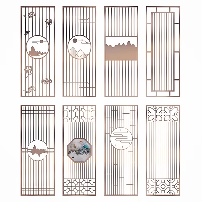 Traditional Chinese Decorative Partition Designs With Mountain Water Patterns Geometric Motifs And Linear Details 3d model