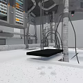 Industrial Building Interior With Control Panels Metal Pipes and Platform Structures