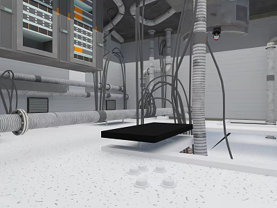 Industrial Building Interior With Control Panels Metal Pipes and Platform Structures 3d model