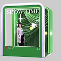 Green Show Time Photo Check In Spot With Curtain Decorations And Woman Taking