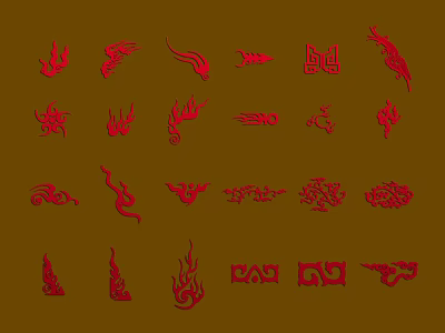 Red Flame Patterns Collection With Various Fire Graphics On Brown Background 3d model