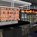 Modern Bar Interior Design with Neon Lights Shelves Full of Bottles Bar Counter and Stools