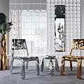 Modern Interior Design With Silver Gold Chairs Stool Potted Plants Decorative Wall Mirror