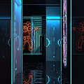 Futuristic Club Interior With Neon Lights Abstract Lines And Reflective Floor
