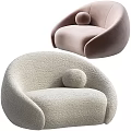 Comfortable Modern Beige Velvet Single Sofa With Rounded Shape And Round Cushion 3d model