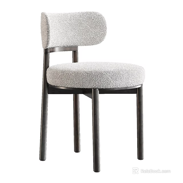Modern Simple Design Dining Chair With Soft Fabric Upholstery And Black Metal Legs 3d model 