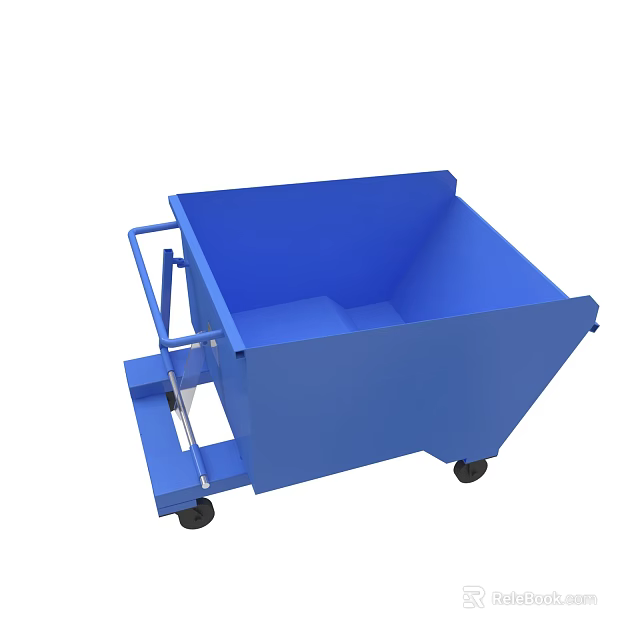 Blue Industrial Dump Cart With Heavy Duty Wheels And Handle For Waste Transport 3d model 