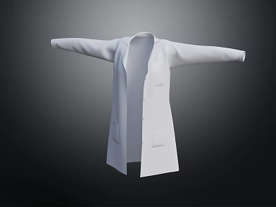 White Long Coat With Buttons Long Sleeves And Open Front Classic Design 3d model