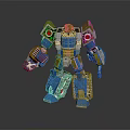 Game Movie Character Robot Warrior With Blue Yellow Design Red Accents And Tracked Legs