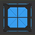 Futuristic Black Frame Table With Blue Glowing Square Tabletop And Accents