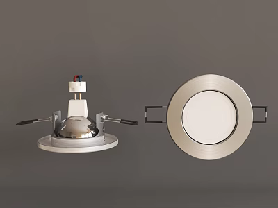 Modern Downlights and Spotlights with Round Metal Frame and Recessed Mounting Brackets 3d model