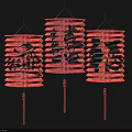 Traditional Chinese Red Lantern Chandeliers with Auspicious Characters and Decorative Tassels