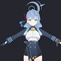 Game Anime Character With Blue Gray Hair Curly Accessory And Military Uniform Style Outfit