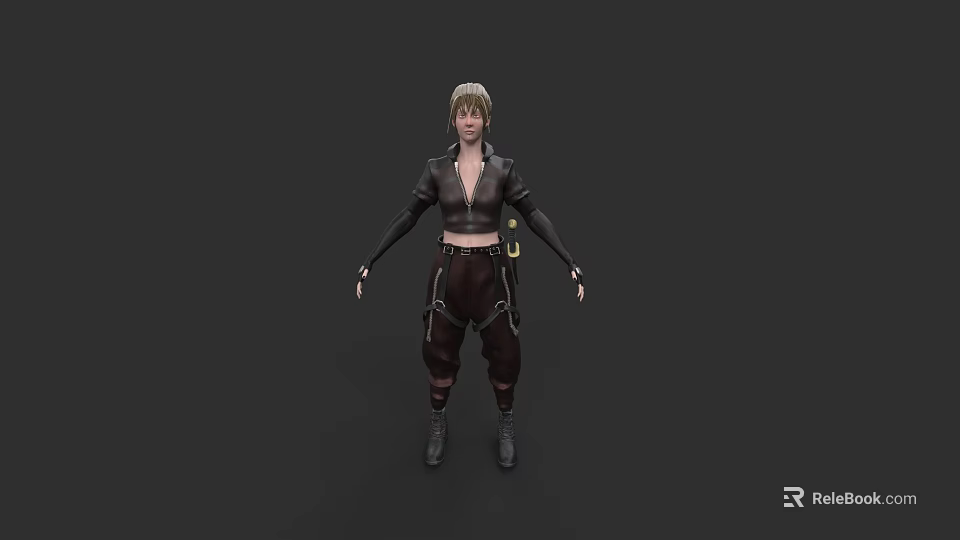 Game Movie Character With Blonde Short Hair Black Cropped Top And Brown Cargo Pants 3d model 