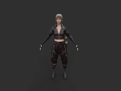 Game Movie Character With Blonde Short Hair Black Cropped Top And Brown Cargo Pants 3d model