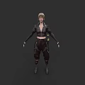 Game Movie Character With Blonde Short Hair Black Cropped Top And Brown Cargo Pants