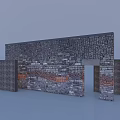 Modern Geometric Feature Wall With Perforated Mountain Pattern And Concrete Panels 3d model