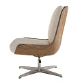 Modern Office Chair With Wooden Frame Light Fabric Upholstery And Swivel Base Design